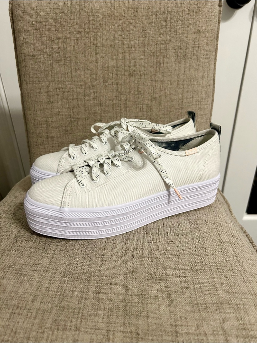 Keds White Platform Canvas Sneakers with Subtle Accent